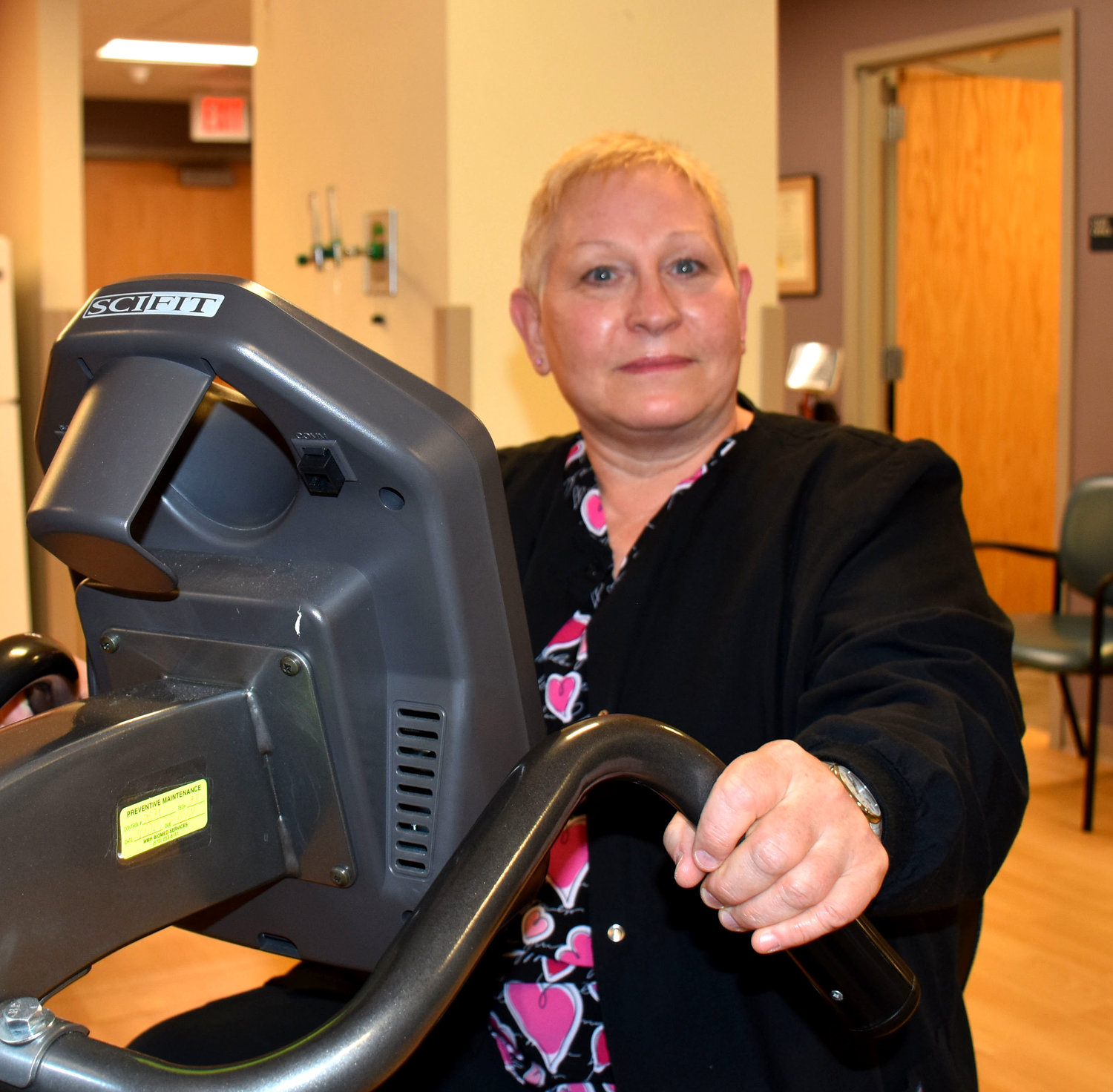 Heart attack survivor Joanne Neville in Wayne Memorial cardiac rehabilitation unit.